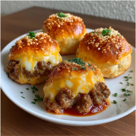 Three miniature meatballs on a plate.