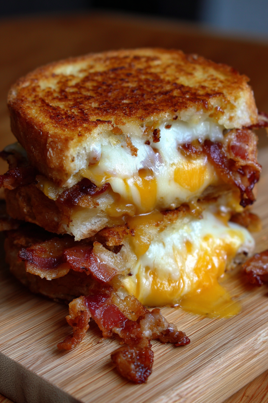 A sandwich with bacon and cheese.