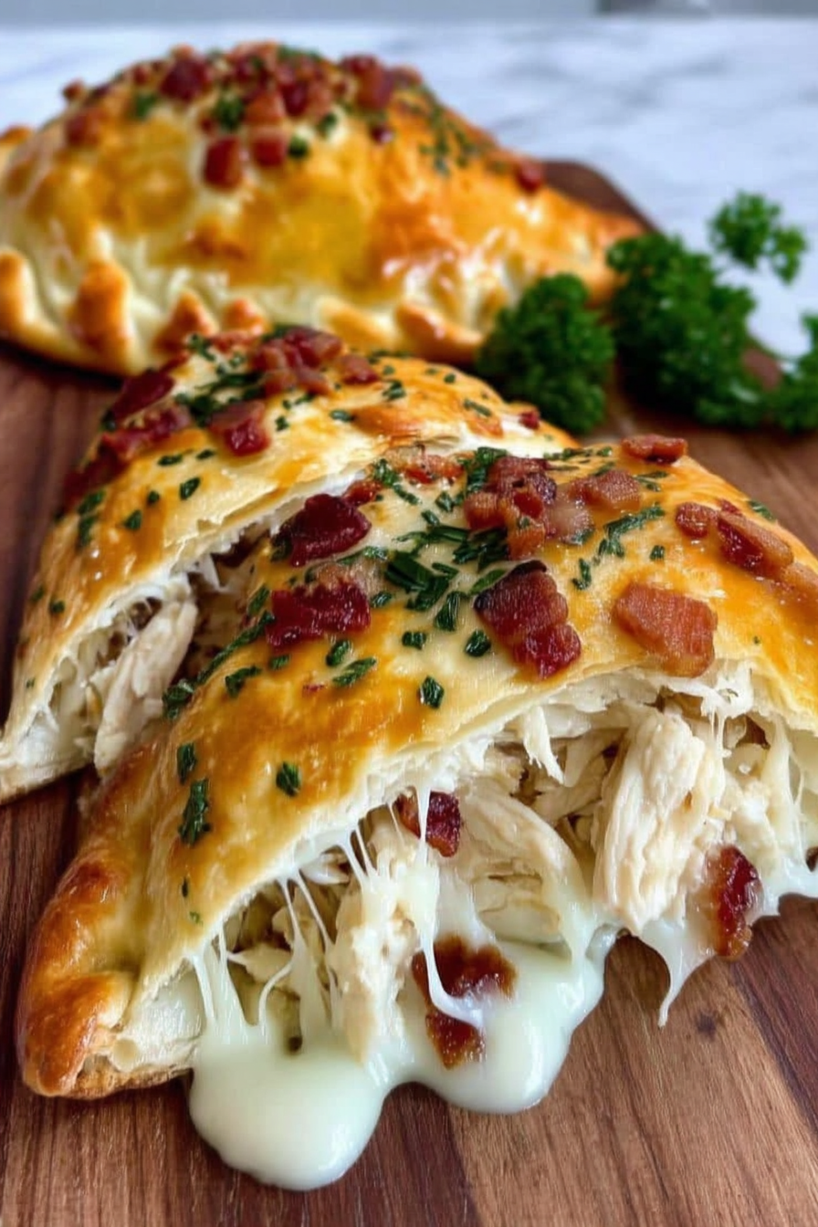 A close up of a chicken and bacon sandwich.