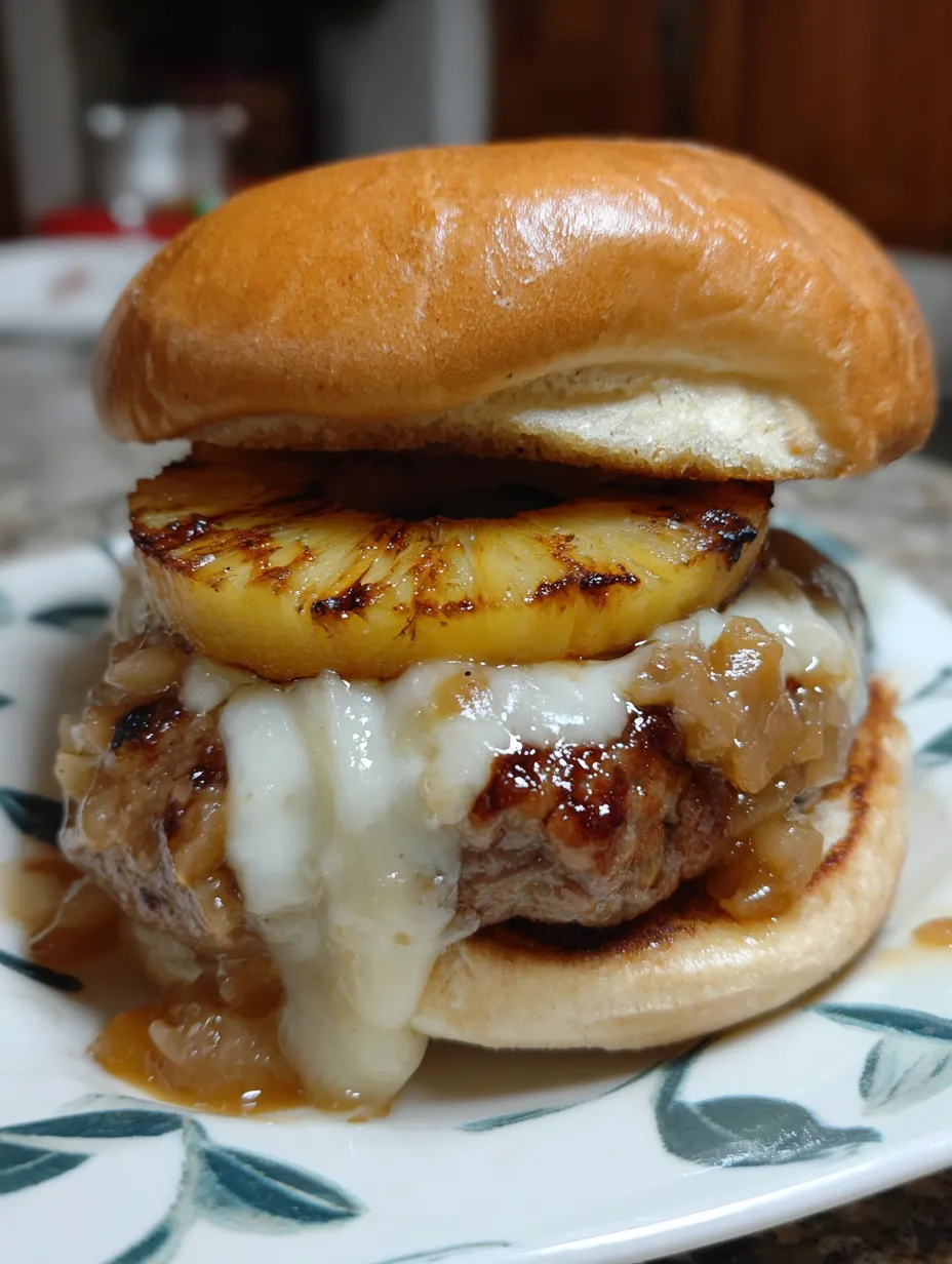 A burger with pineapple and cheese.