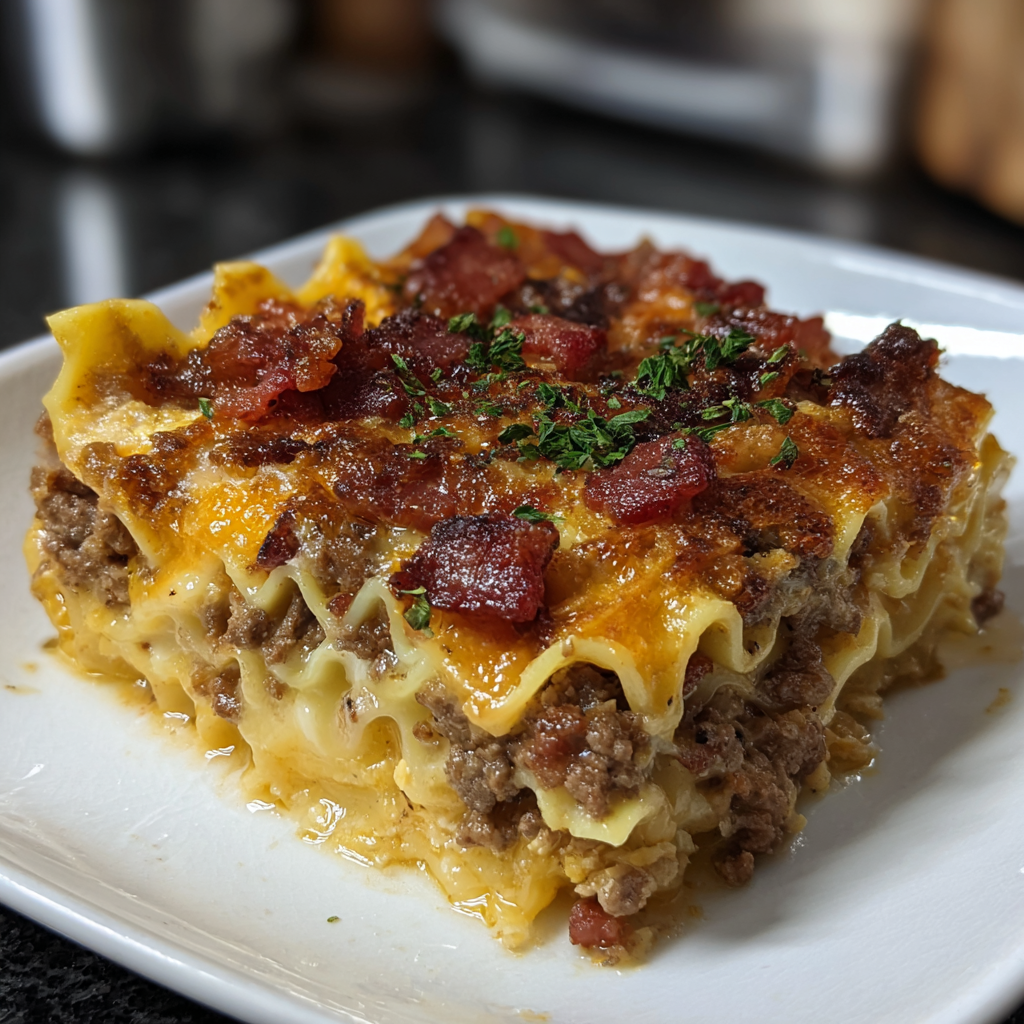 A plate of food with bacon and cheese.