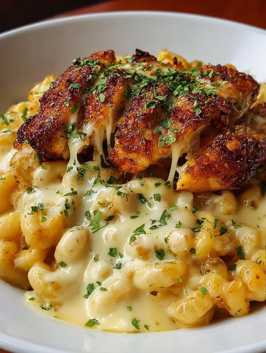 A plate of food with a piece of chicken on top.