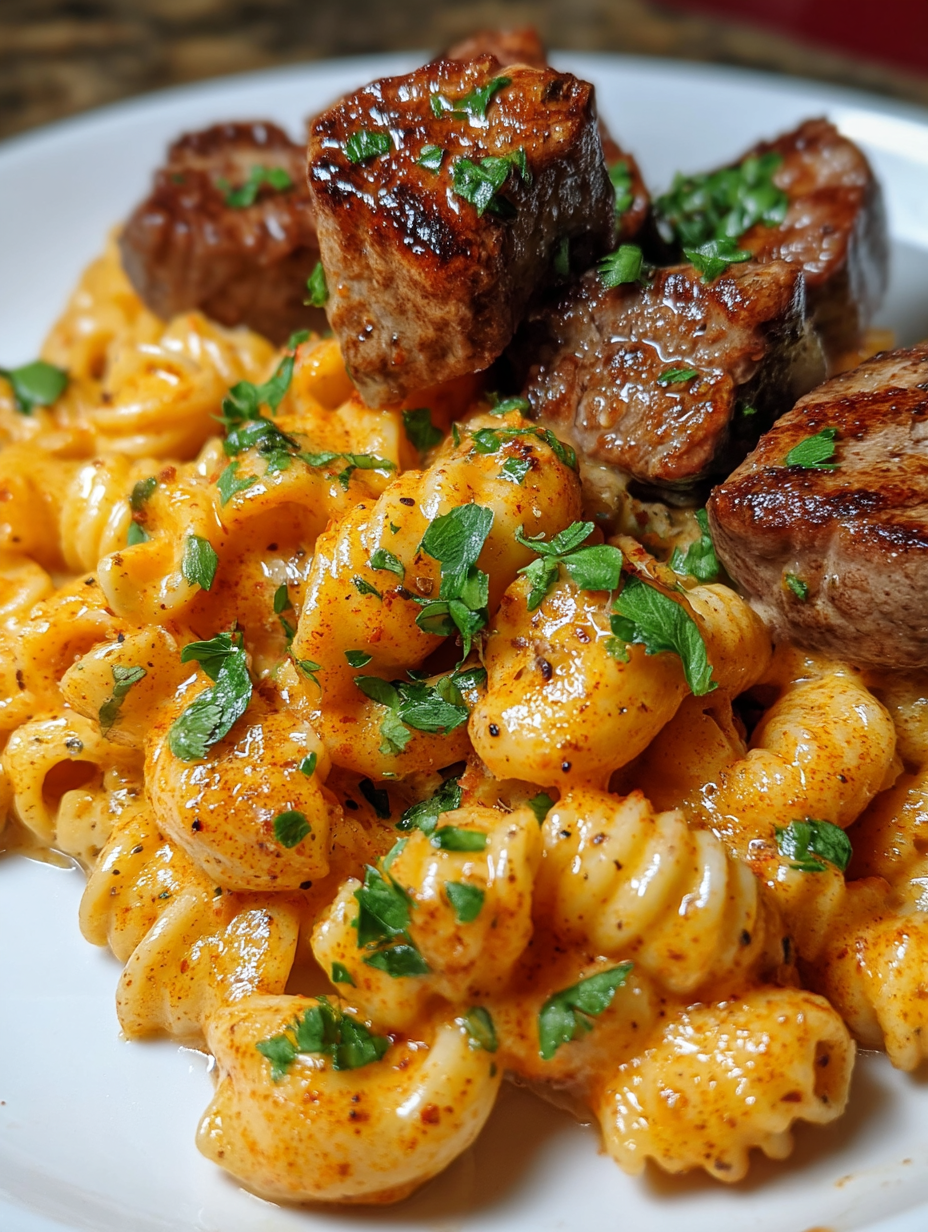 A plate of pasta with meat and vegetables.