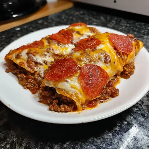 A plate of food with pepperoni and cheese.