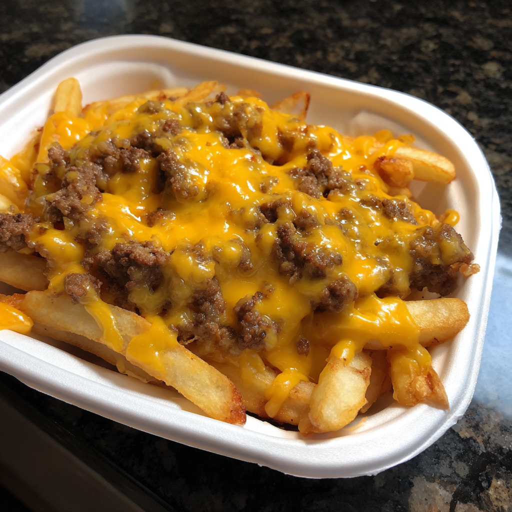 A cheese and beef covered french fry.