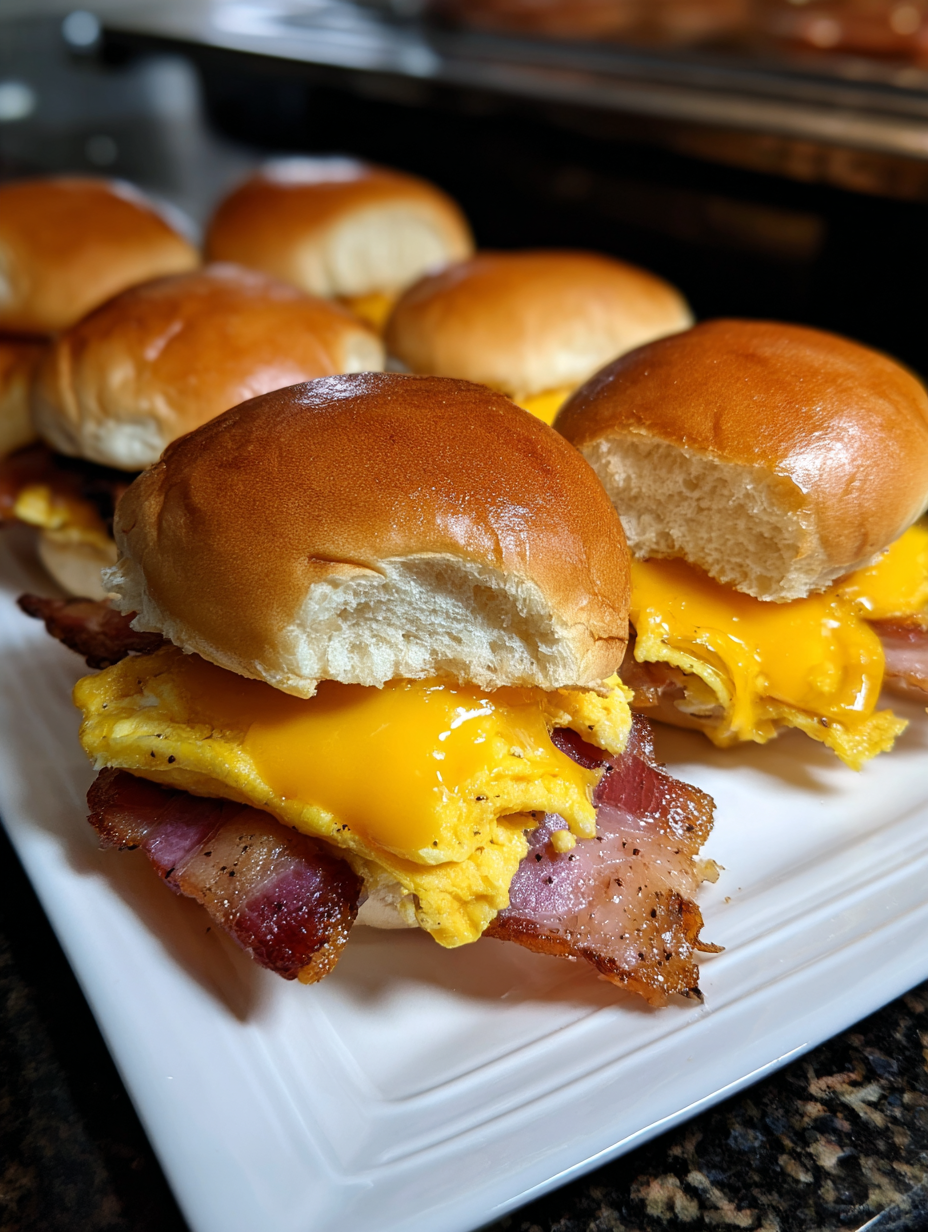 A plate of bacon and egg sandwiches.