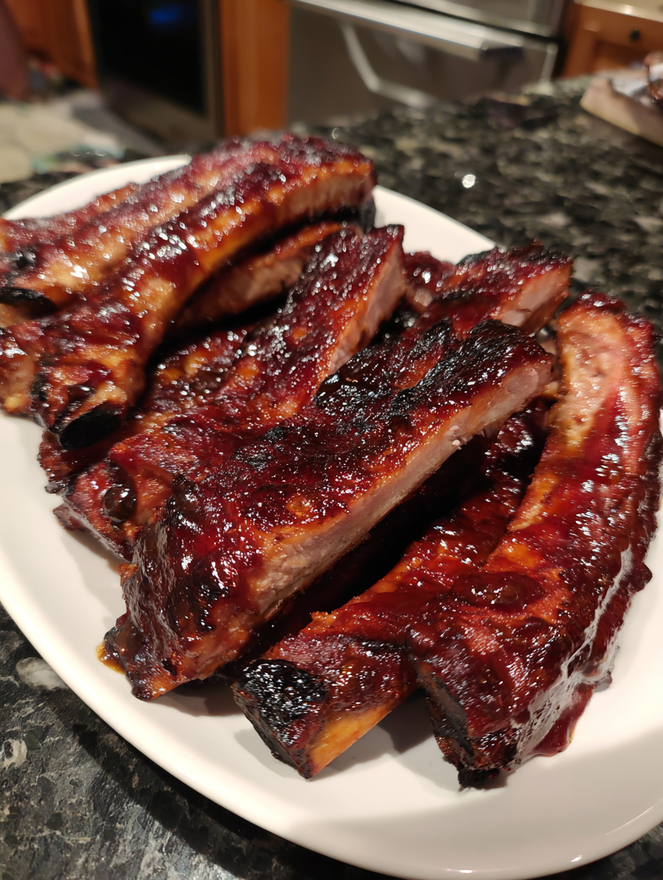 A plate of BBQ ribs.