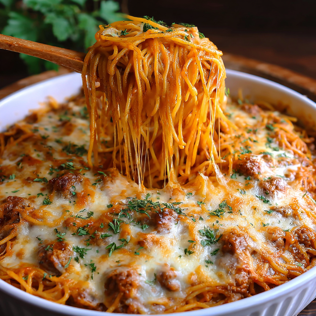 A bowl of spaghetti with meat and cheese.