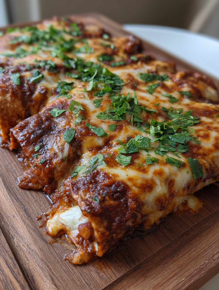 A pizza with green toppings on a wooden table.