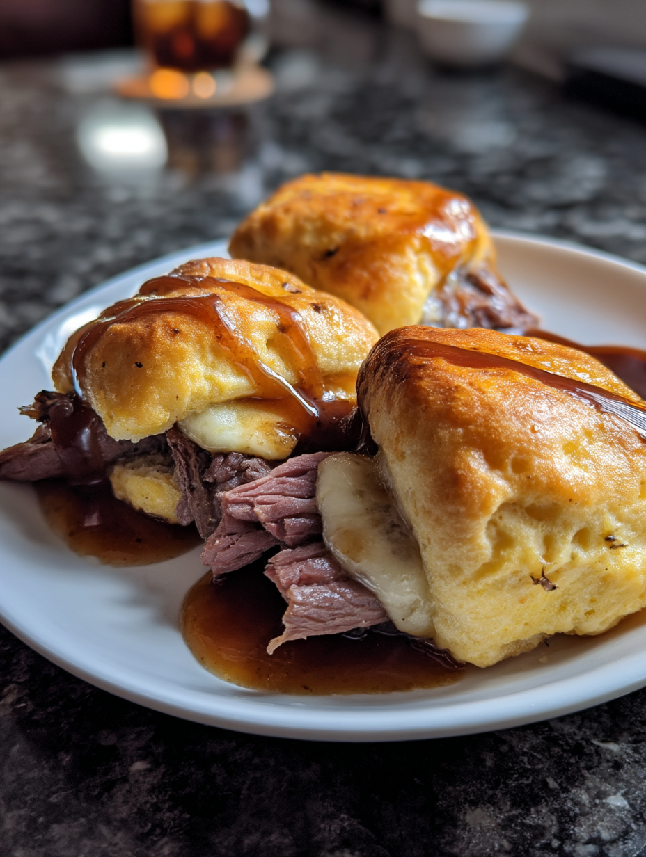 A plate of meat with gravy on it.