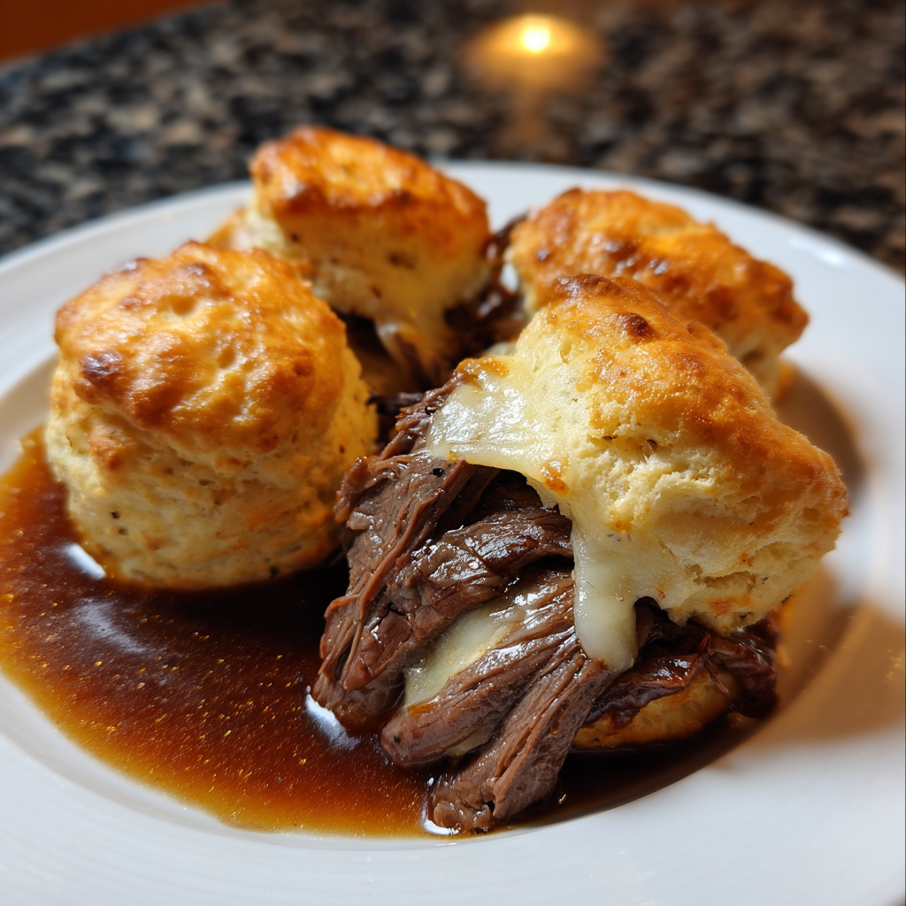 A plate of food with gravy.