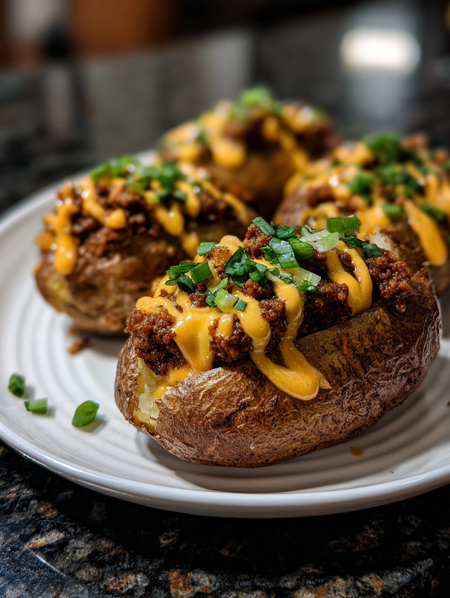 A plate of potatoes with cheese and chives.