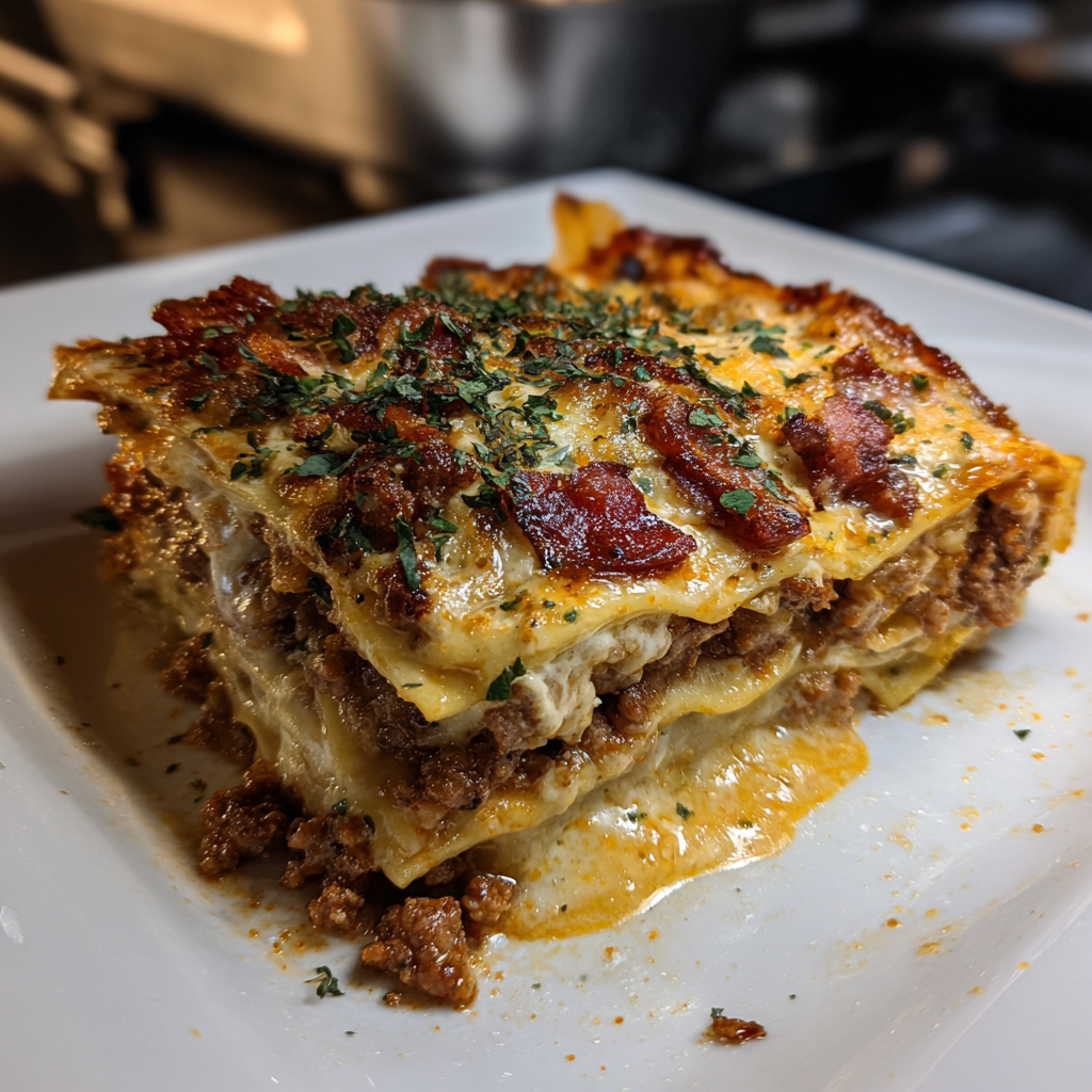 A plate of food with a slice of meat and cheese.