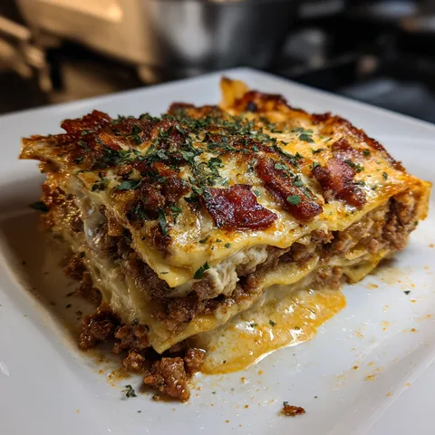 A plate of food with a slice of meat and cheese.