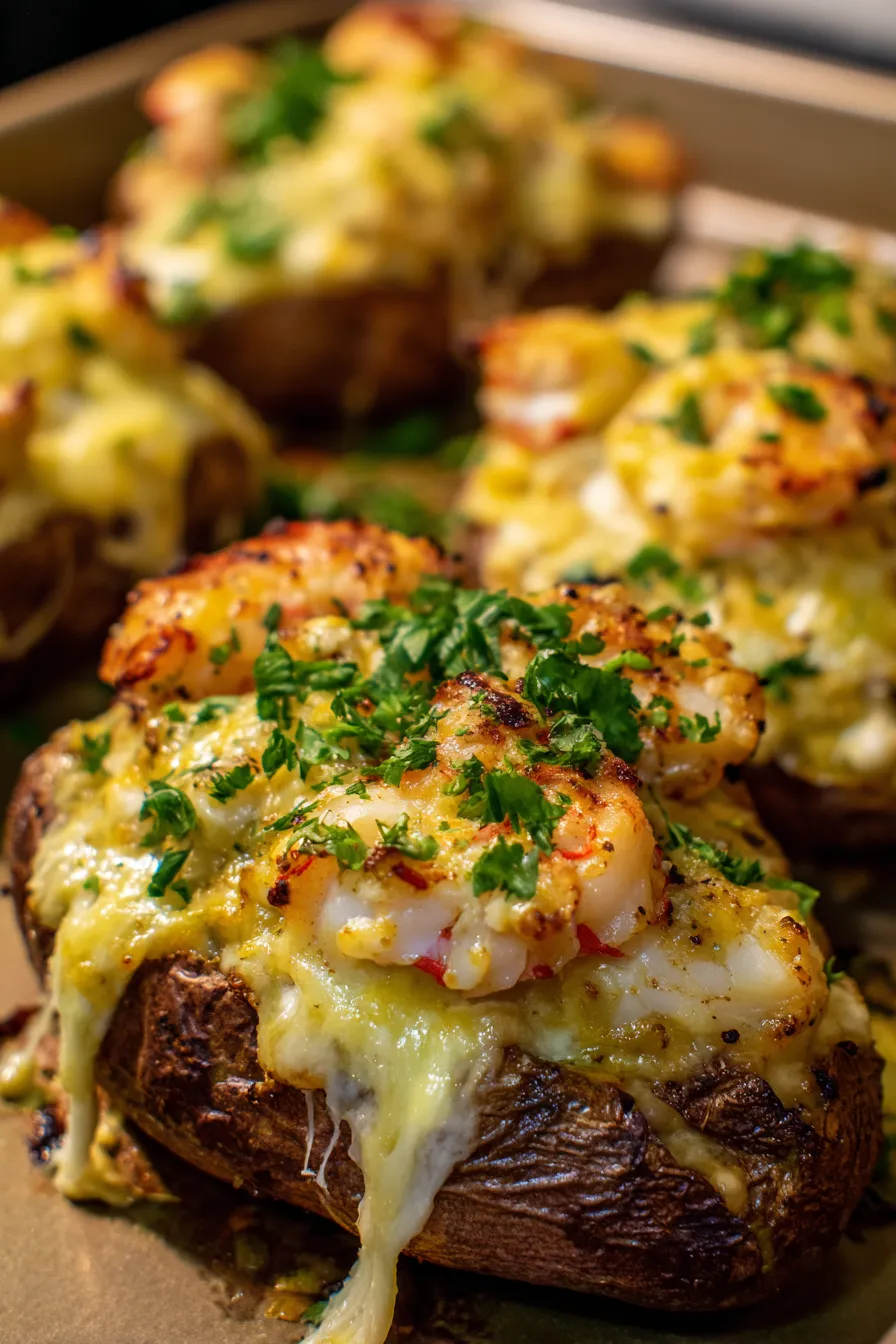 Shrimp and cheese covered mushrooms.