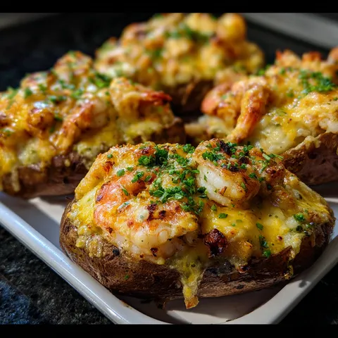 A plate of food with shrimp and cheese.