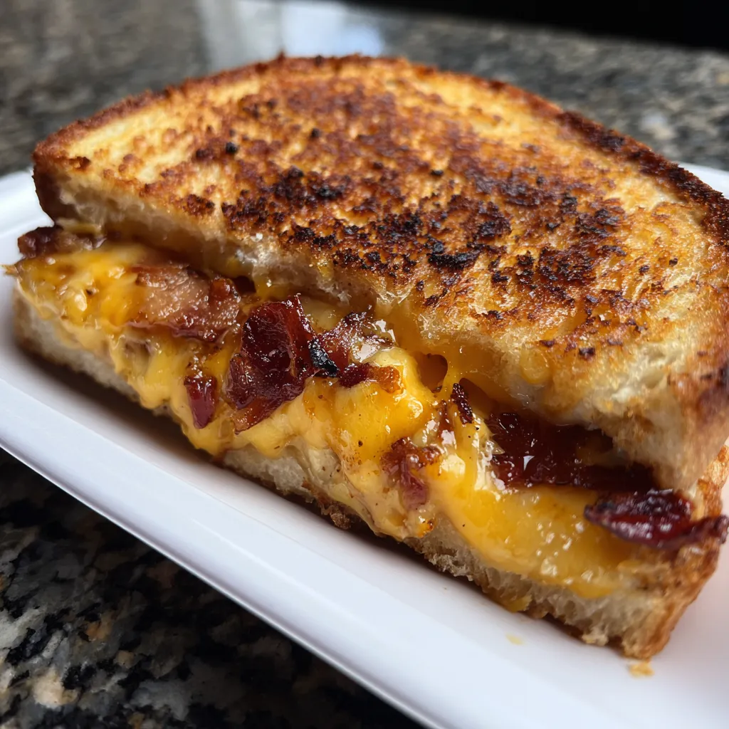 A grilled cheese sandwich with bacon.