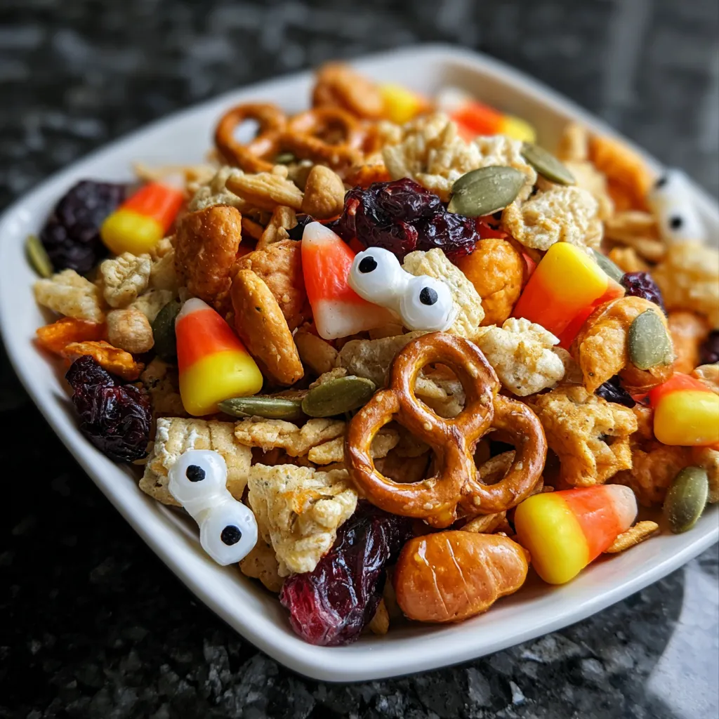 A bowl of cereal with a spooky face on it.