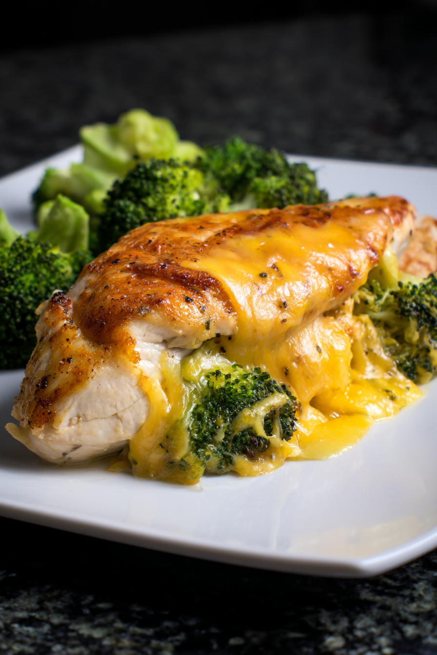 A plate of food with chicken and broccoli.
