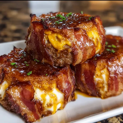 Bacon wrapped meat on a plate.