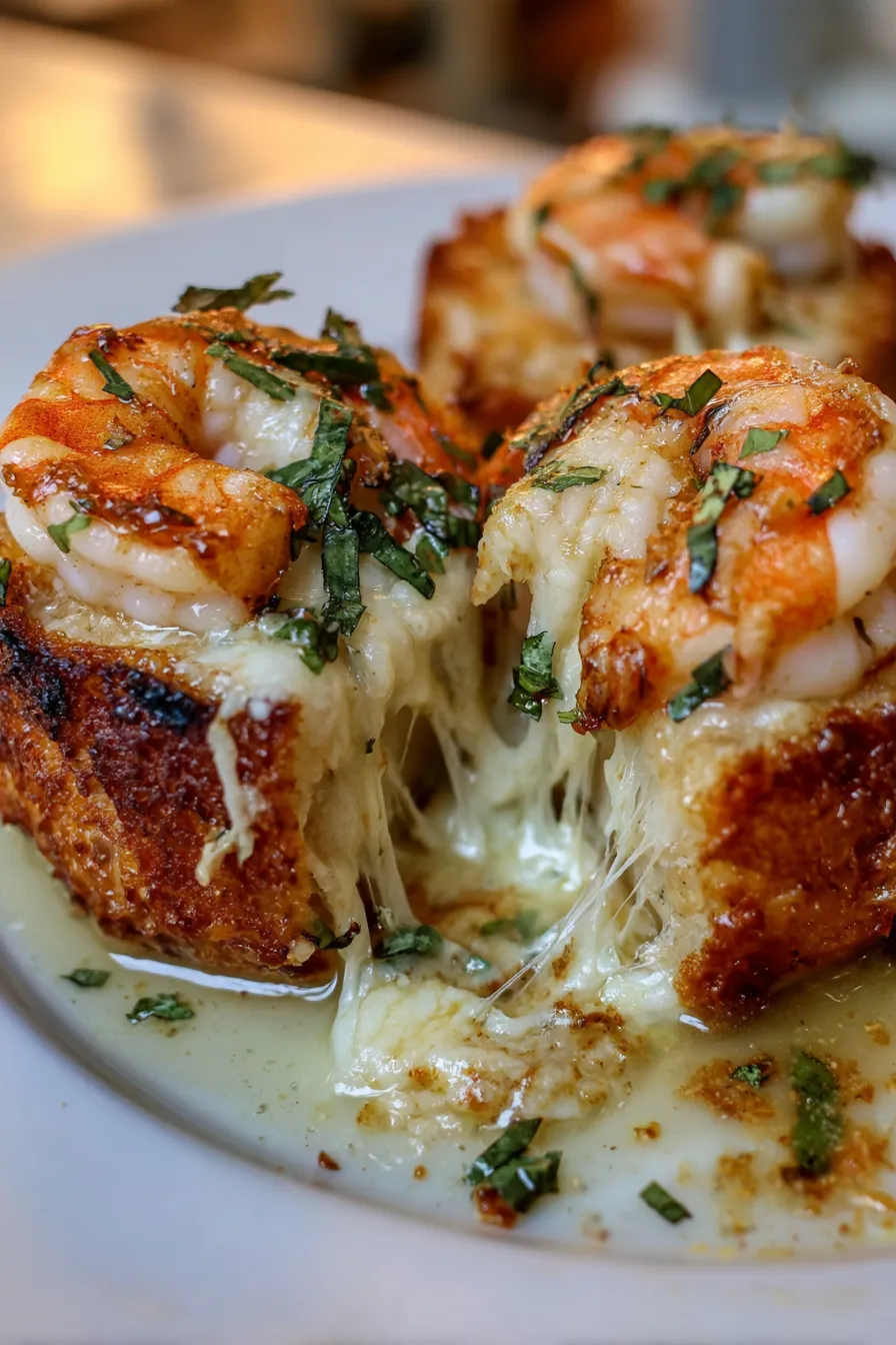 Shrimp and cheese on a plate.