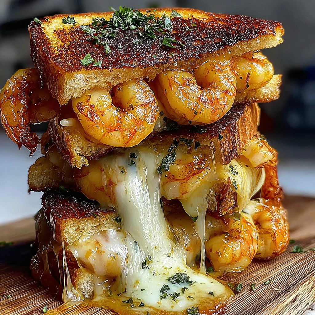 A stack of grilled shrimp with cheese.