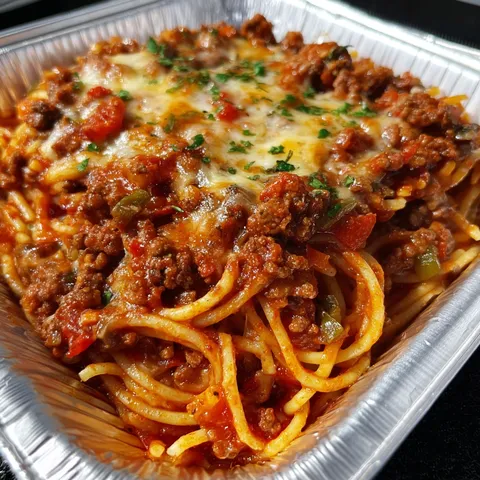 A plate of spaghetti with meat sauce.