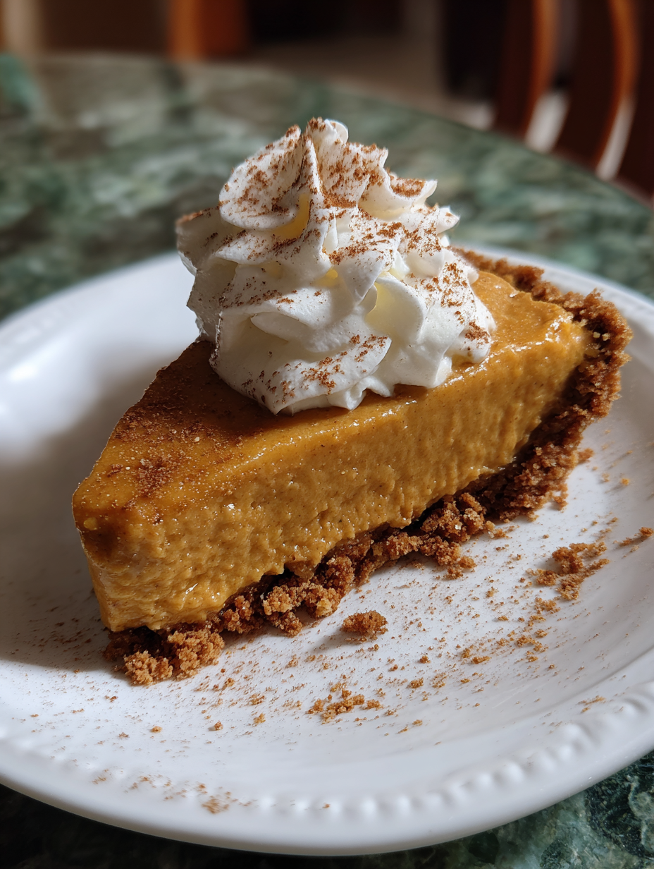 A slice of pie with whipped cream on top.