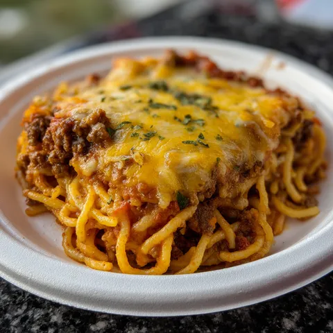 A plate of spaghetti with meat sauce.