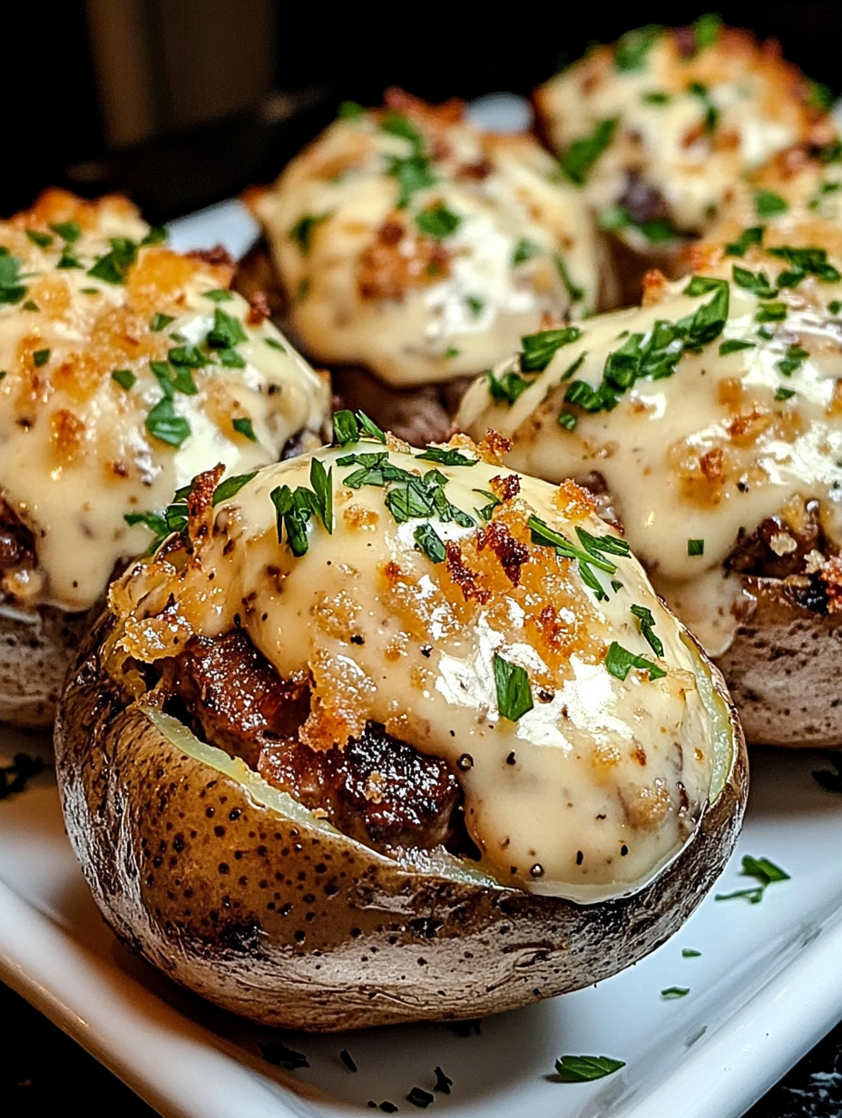 A plate of food with mushrooms and cheese.
