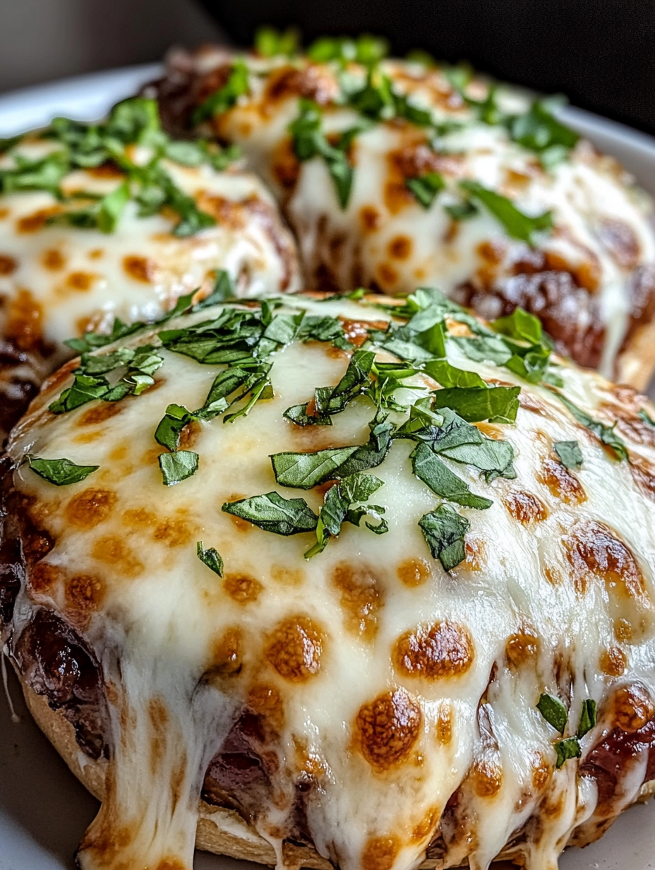 Two pieces of cheese and herb stuffed meat.