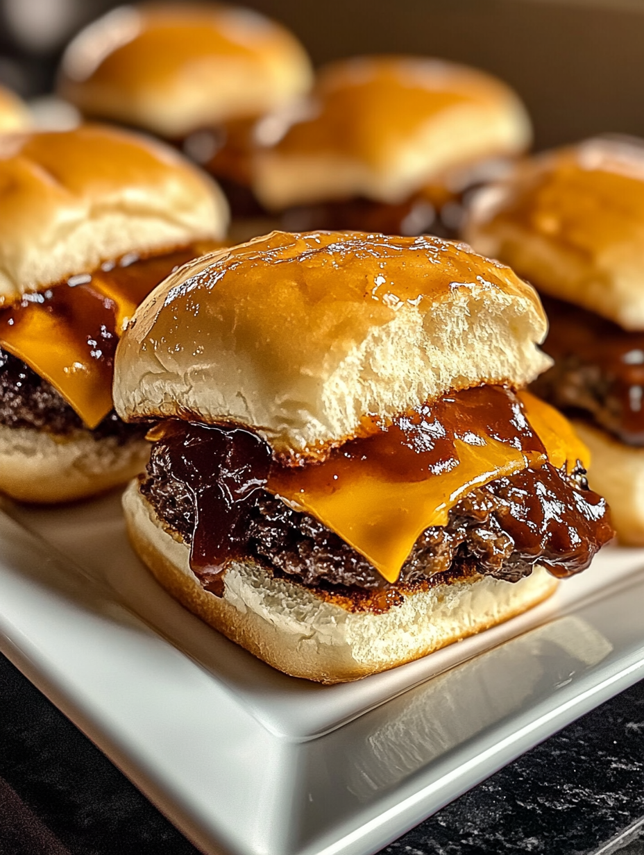 A plate of hamburgers with barbecue sauce.