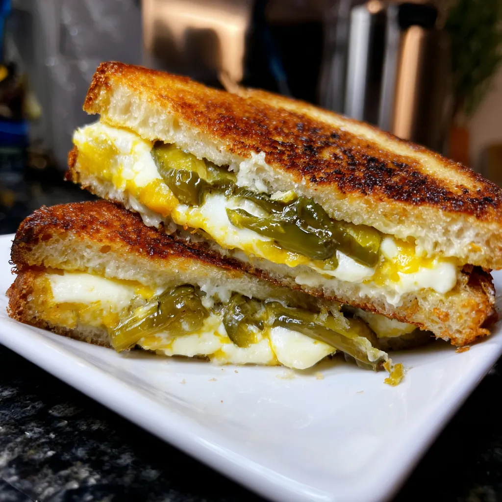 A sandwich with egg and peppers on a white plate.