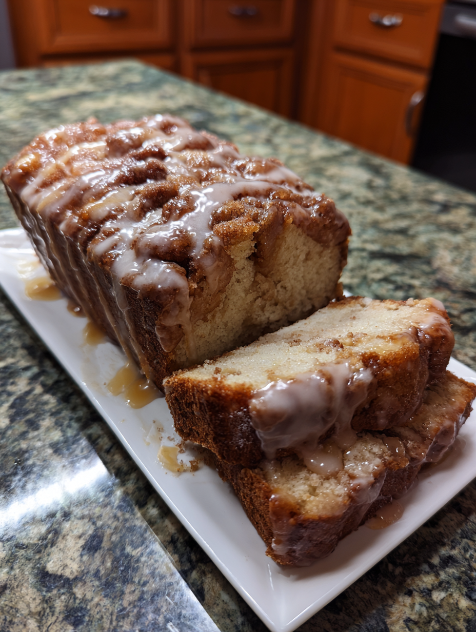 A slice of cinnamon bread on a plate.