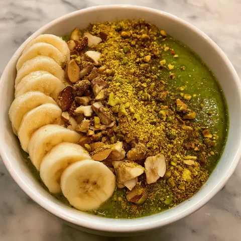 A bowl of food with bananas and nuts.