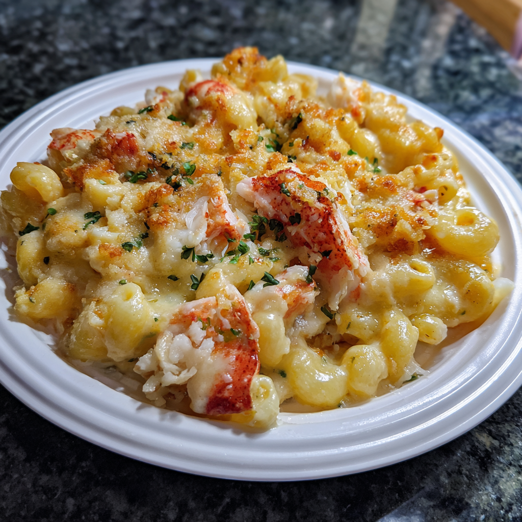 A plate of macaroni and cheese.