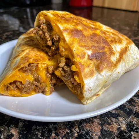 A plate with a burrito on it.