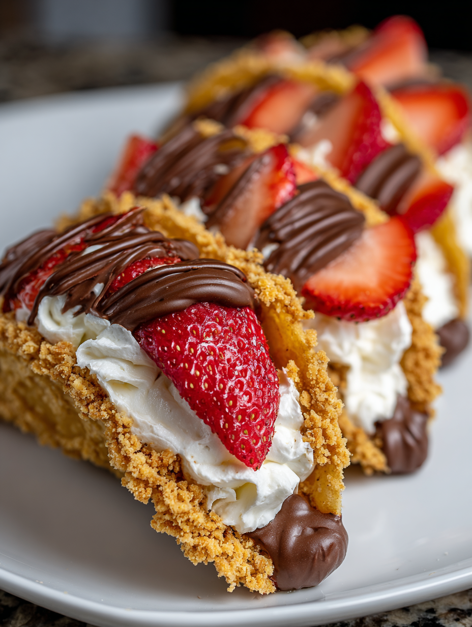 A dessert with chocolate and strawberries.