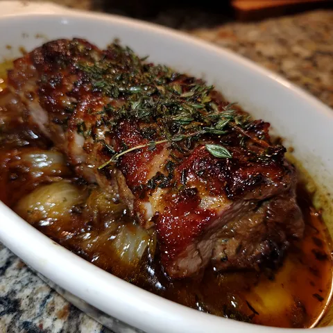 A white bowl with meat and onions.