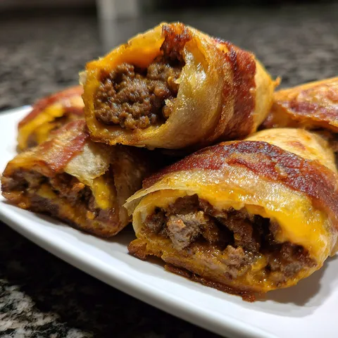 A plate of bacon wrapped meat.