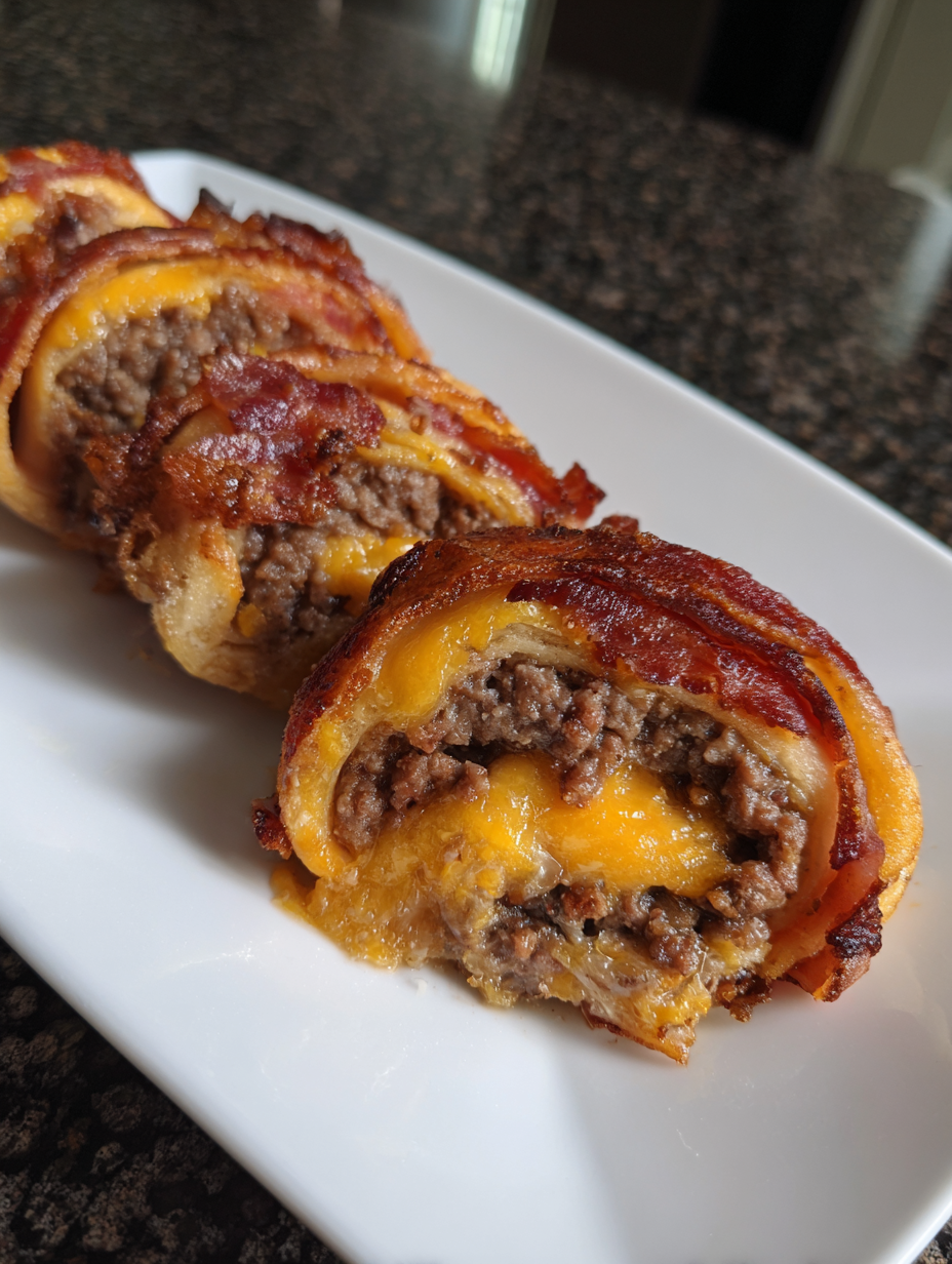 Bacon wrapped meat on a plate.