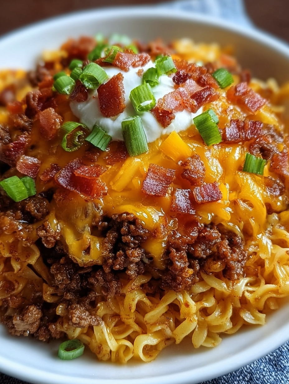 A bowl of food with bacon and cheese.