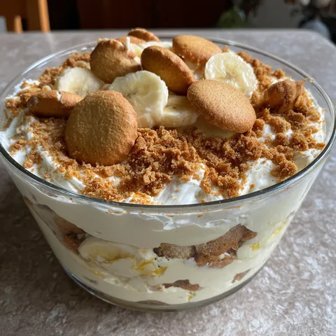A glass bowl filled with bananas and cookies.