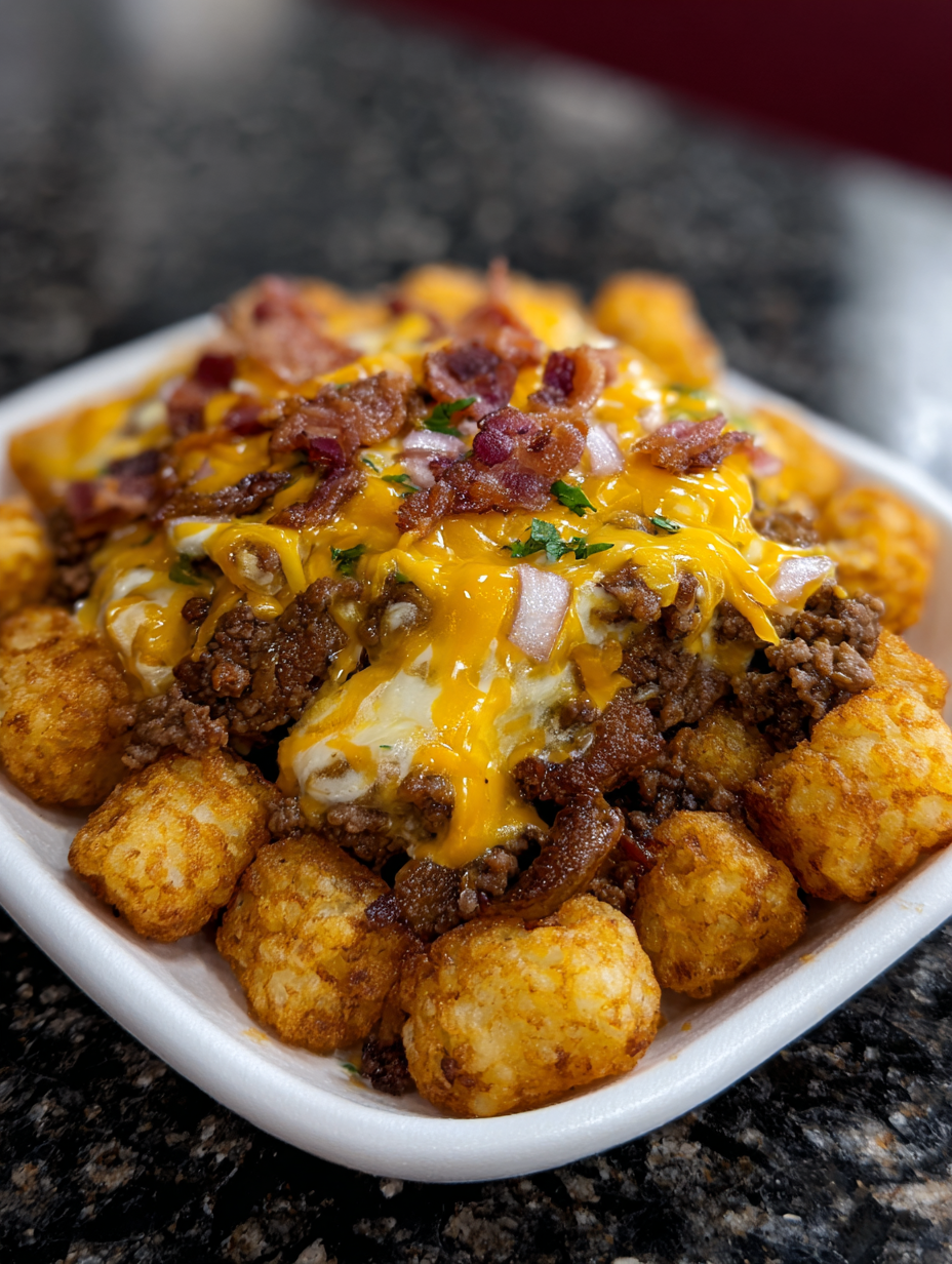 A plate of food with bacon and cheese.