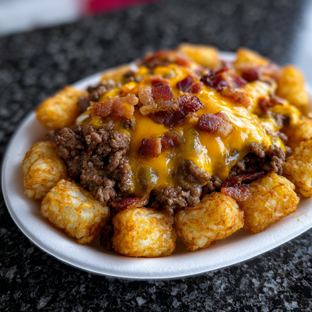 A plate of food with bacon and cheese.