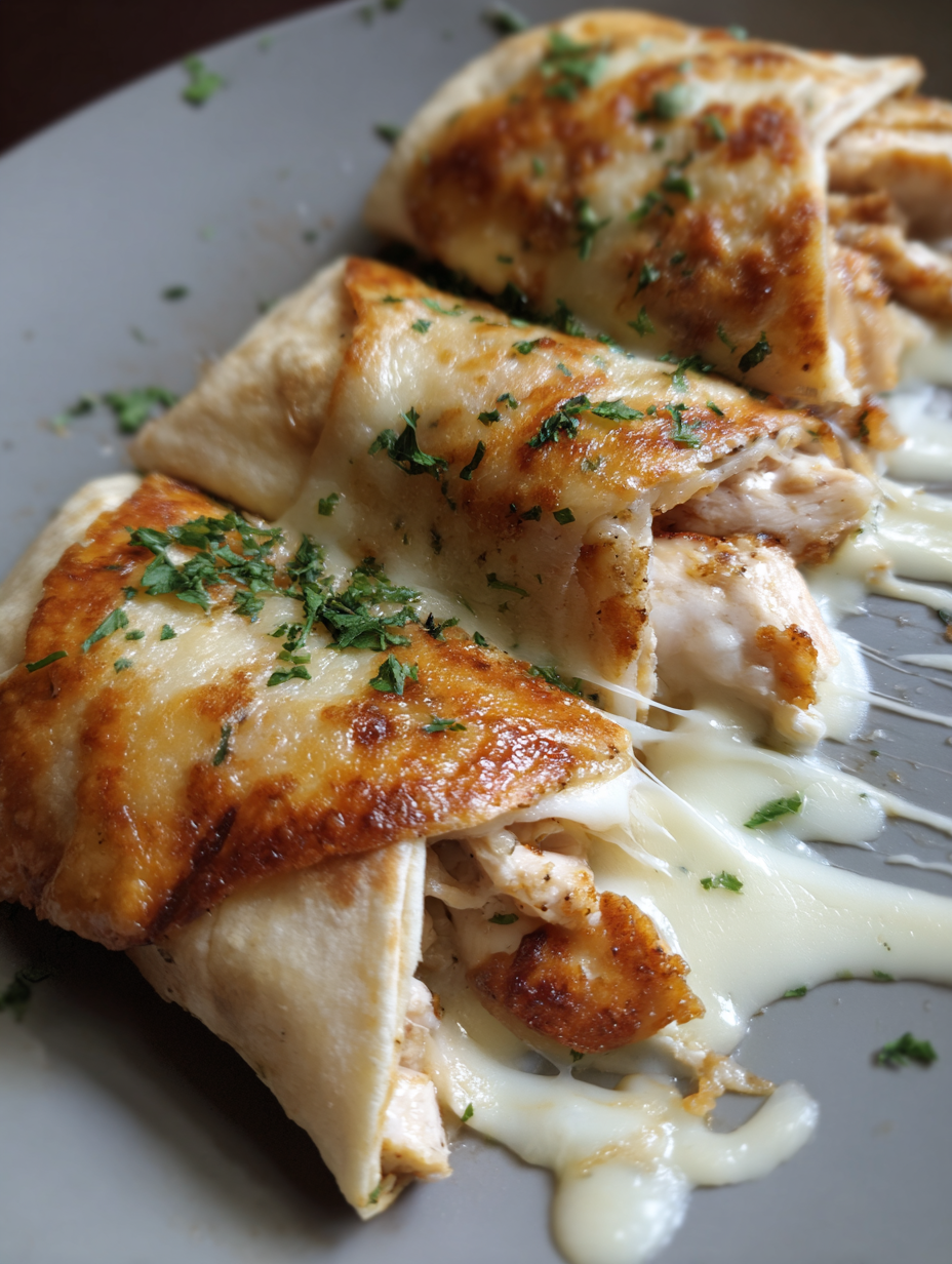 A plate of food with cheese and chicken.