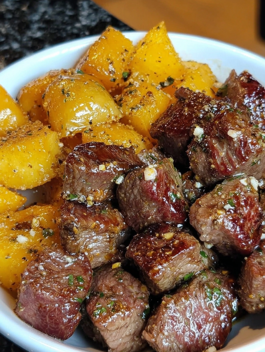 A bowl of meat and potatoes.