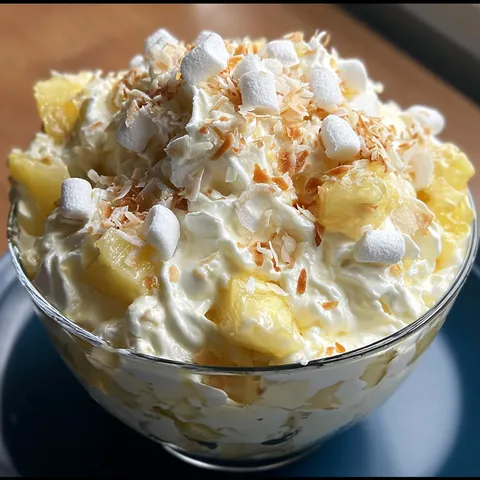 A bowl of pineapple and coconut cream.
