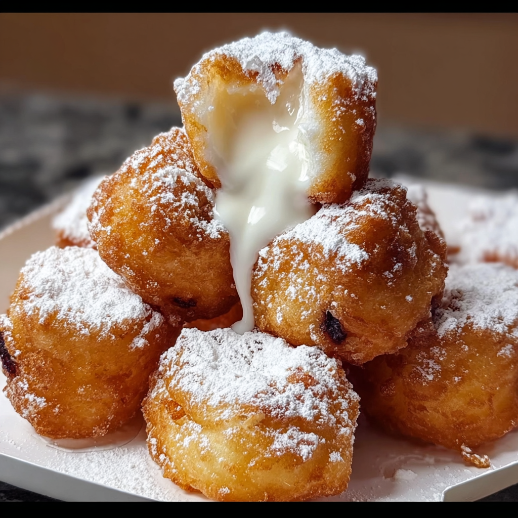A stack of powdered donuts with white icing.