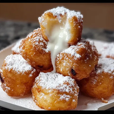 A stack of powdered donuts with white icing.